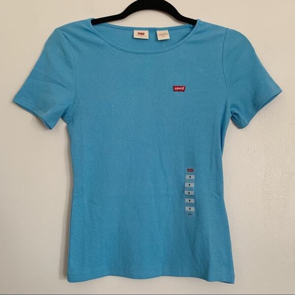 Bonnie Blue Levi's Ribbed Scoop Neck Honey Short Sleeve Tee S - Picture 1 of 5